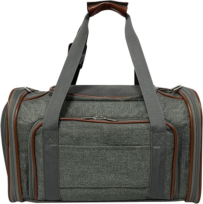 Mr. Peanut's Expandable Airline Approved Soft Sided Pet Carrier Luxury Travel Tote with Premium Auto Self Locking Zippers Plush Faux Fleece Bedding with Sturdy Plywood Base 18LX10.5 (Twilight Gray)