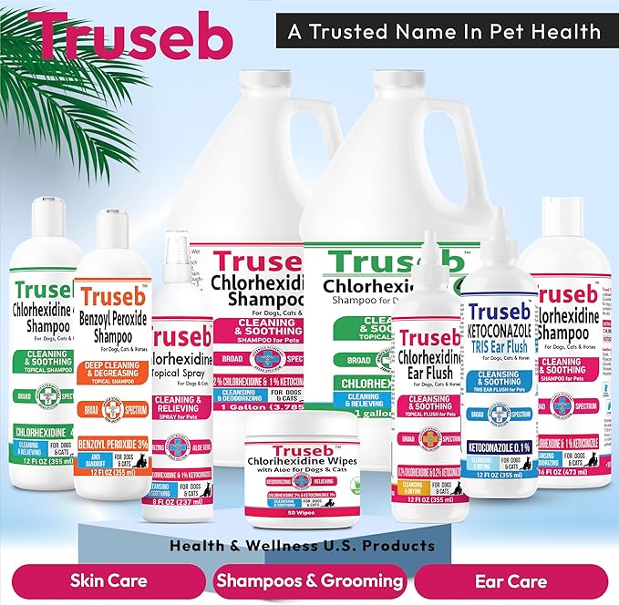 Truseb Topical Ketoconazole and Chlorhexidine Shampoo for Dogs Animals & Pet Supplies and Horses with Aloe - 16 oz (Ketoconazole &amp Chlorhexidine Shampoo 16 oz)