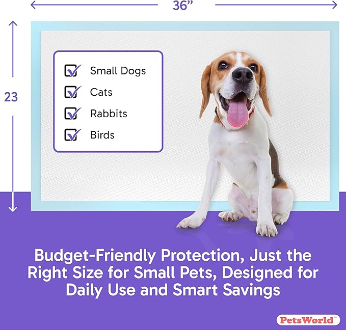 PETSWORLD Puppy Pads 23x36 Inch 100 Count - Puppy Pee Pads for Dogs Tear Resistant Economy Value Super-Absorbent Polymer Gel Core Perfect for Puppies Smaller Dogs