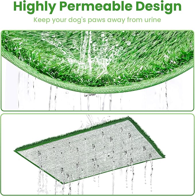 Dog Grass Pad with Tray Dog Grass Potty Patch Bathroom Mat Washable Pee Pad for Puppy Training Dog Litter Box Portable Perfect Indoor Outdoor Use 2 Reusable Artificial Turf 20x25inch