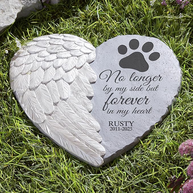 Let's Make Memories Pet Memorial Stone - Heart Angel Wing - Sympathy - Cat Dog Garden Marker