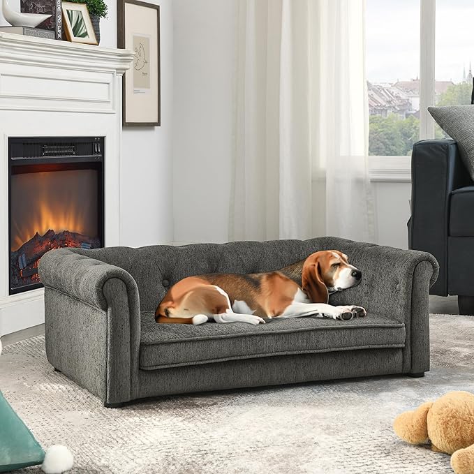 KEIKI 39 Dog Bed for Medium and Large Dogs Elevated Pet Sofa Bed Durable Elevated Couch Bed with Legs Dark Gray