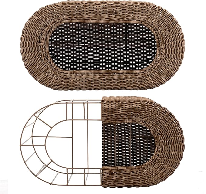 Fun Stackable Wicker Cat Hideaway House - Interactive Play Rattan Cat House for Indoor Cats Kitty Pet Friendly Top/Side House Entry Cat Bed Enclosed