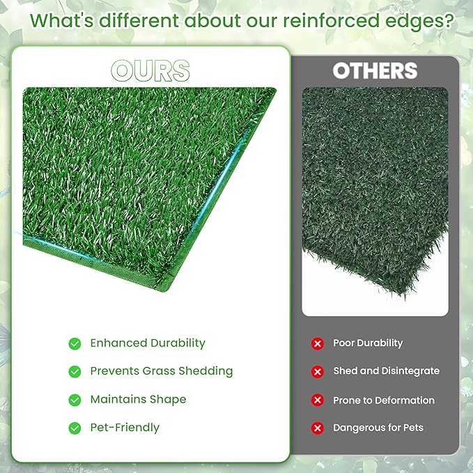 Dog Grass Pad with Tray Dog Grass Potty Patch Bathroom Mat Washable Pee Pad for Puppy Training Dog Litter Box Portable Perfect Indoor Outdoor Use 2 Reusable Artificial Turf 20x25inch
