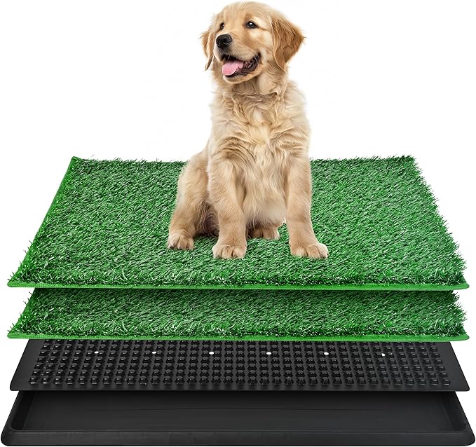 Dog Grass Pad with Tray Dog Grass Potty Patch Bathroom Mat Washable Pee Pad for Puppy Training Dog Litter Box Portable Perfect Indoor Outdoor Use 2 Reusable Artificial Turf 20x25inch