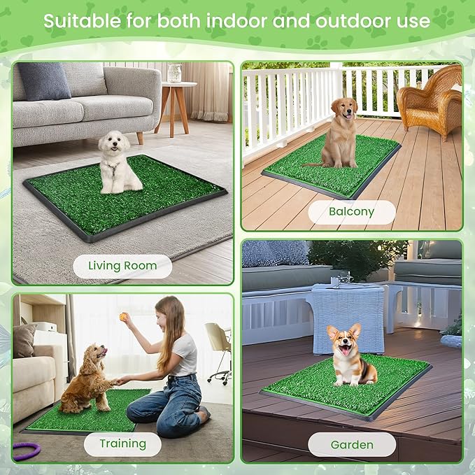 Dog Grass Pad with Tray Dog Grass Potty Patch Bathroom Mat Washable Pee Pad for Puppy Training Dog Litter Box Portable Perfect Indoor Outdoor Use 2 Reusable Artificial Turf 20x25inch